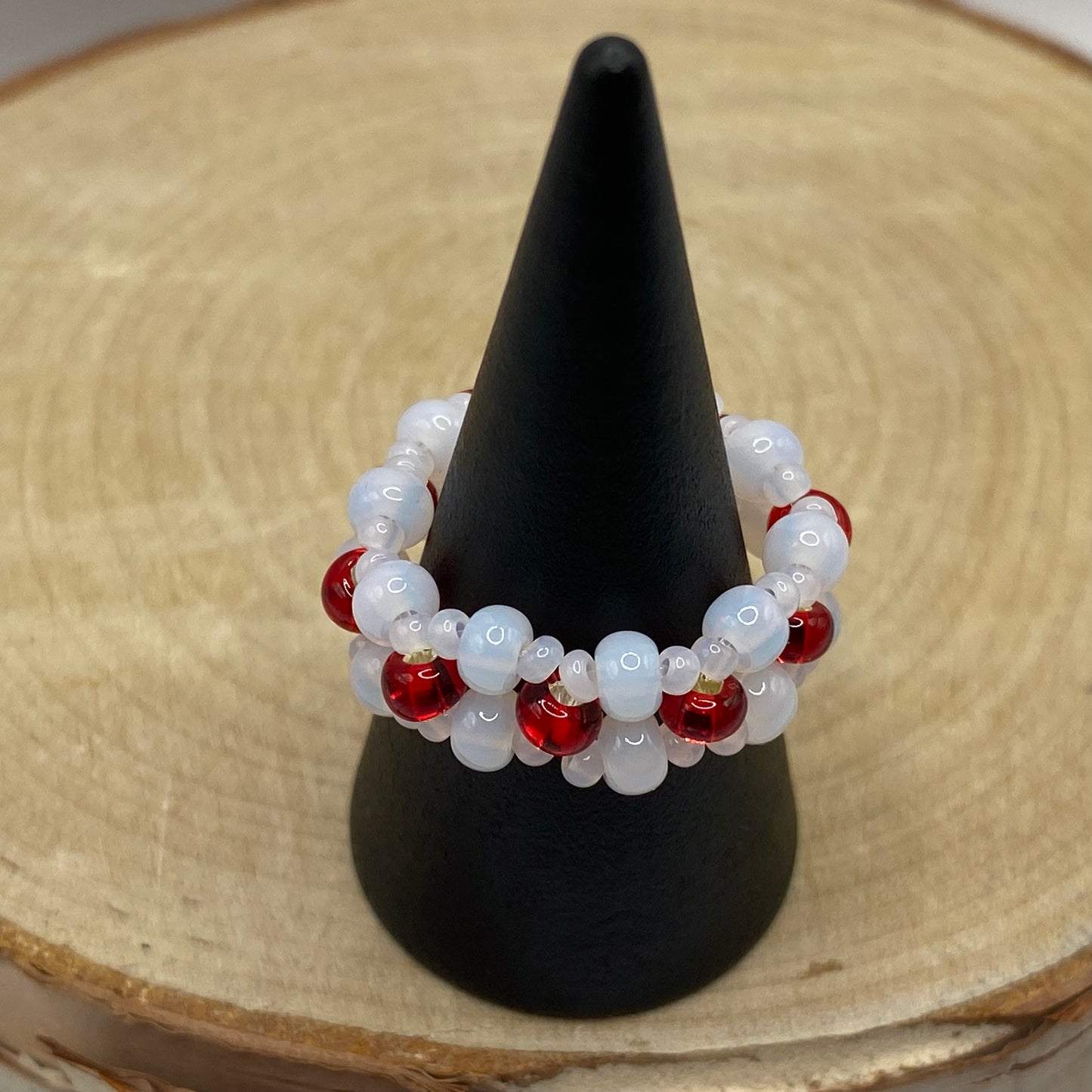 String Bead Ring - Cherry Red