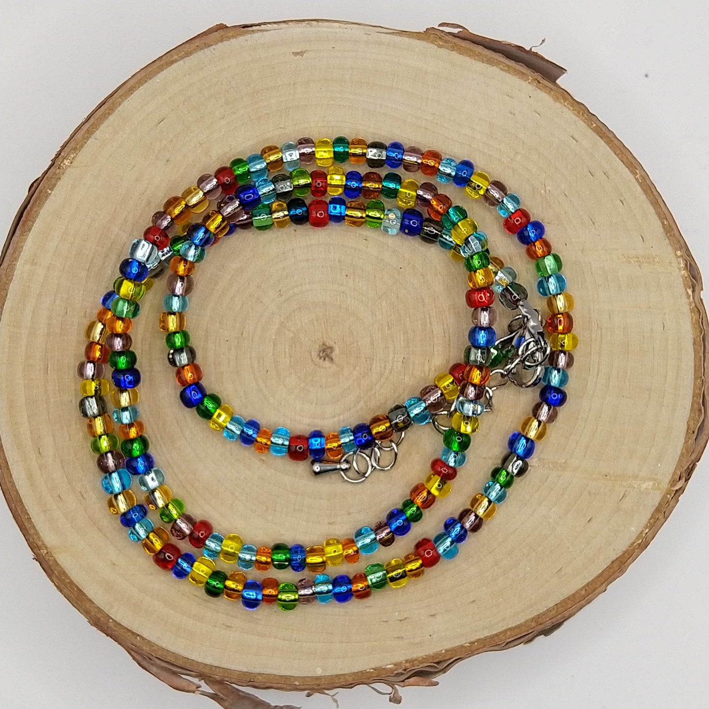 String Bead Necklace - Multi Color Silver Lined