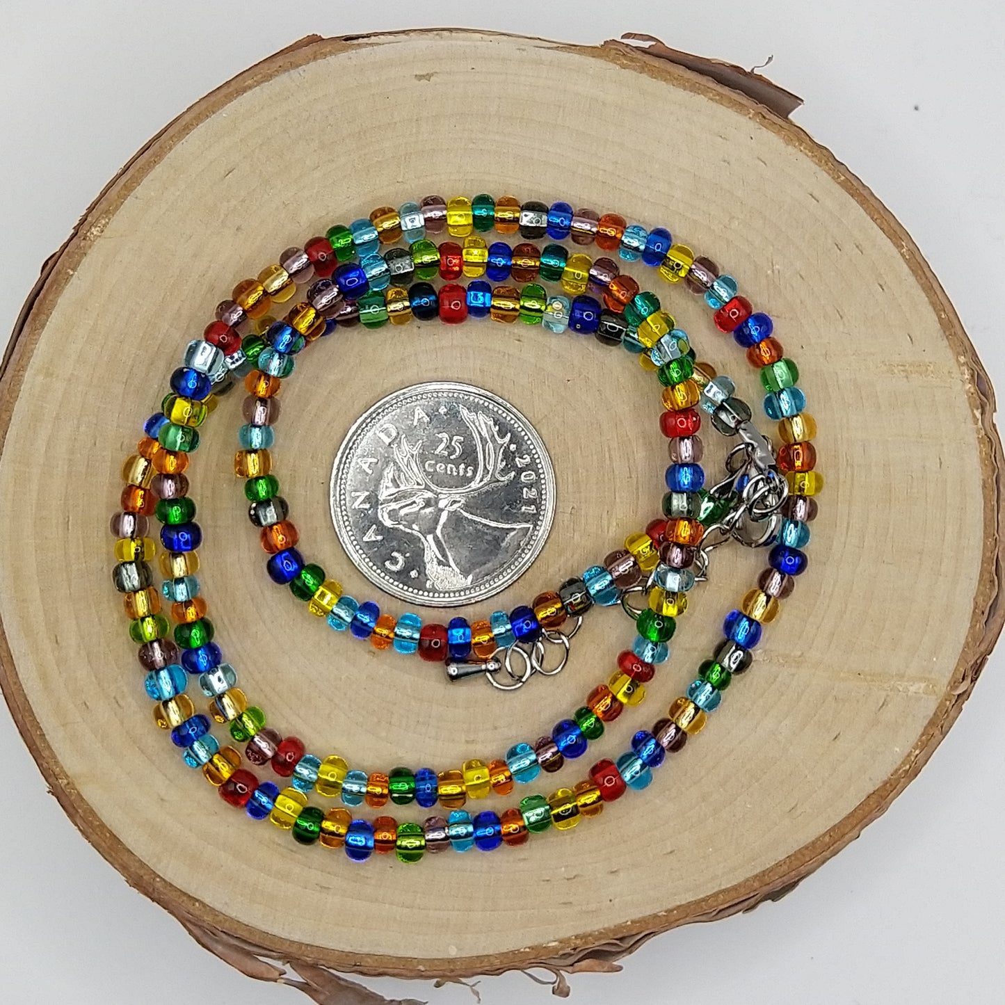 String Bead Necklace - Multi Color Silver Lined