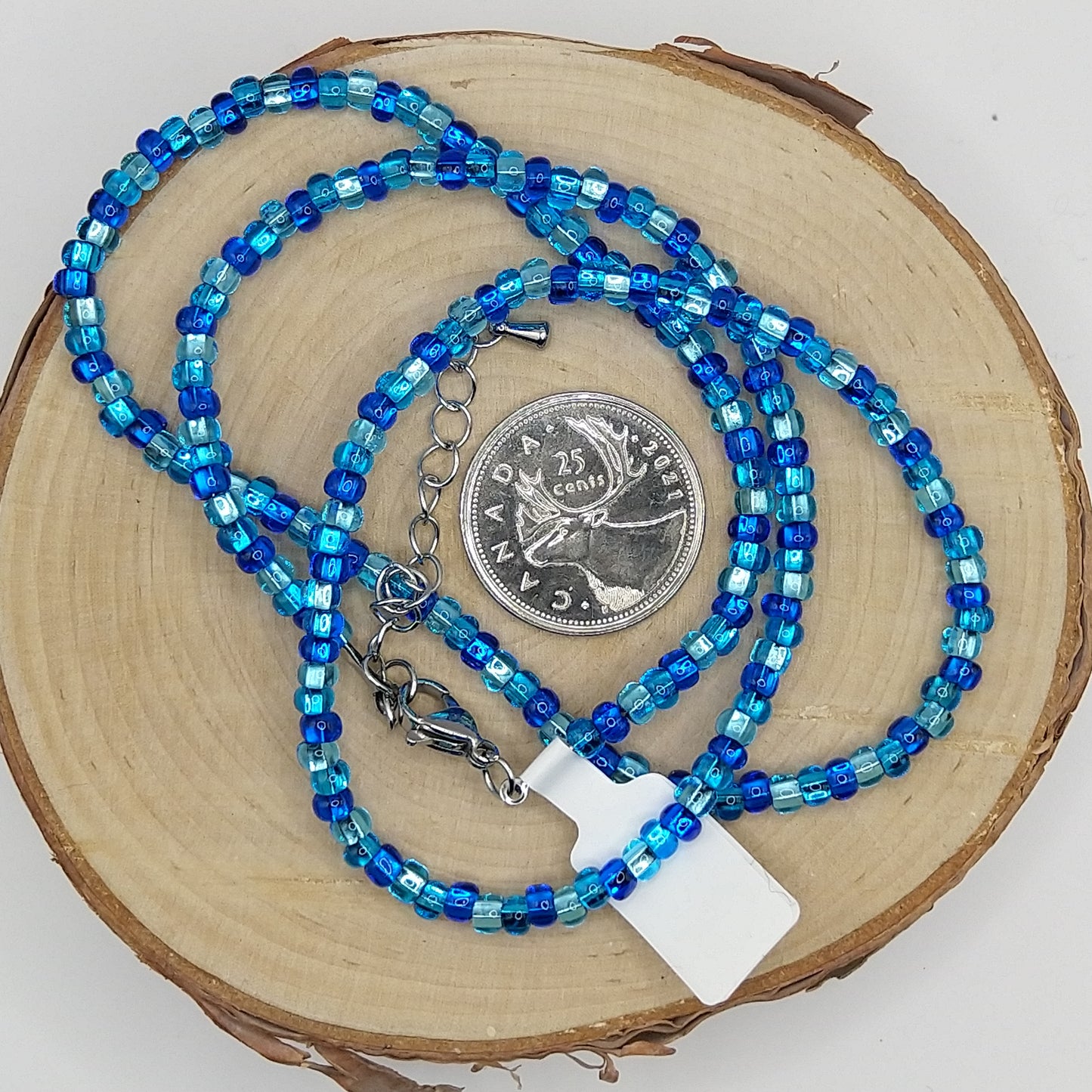 String Bead Necklace - Water Mix Silver Lined