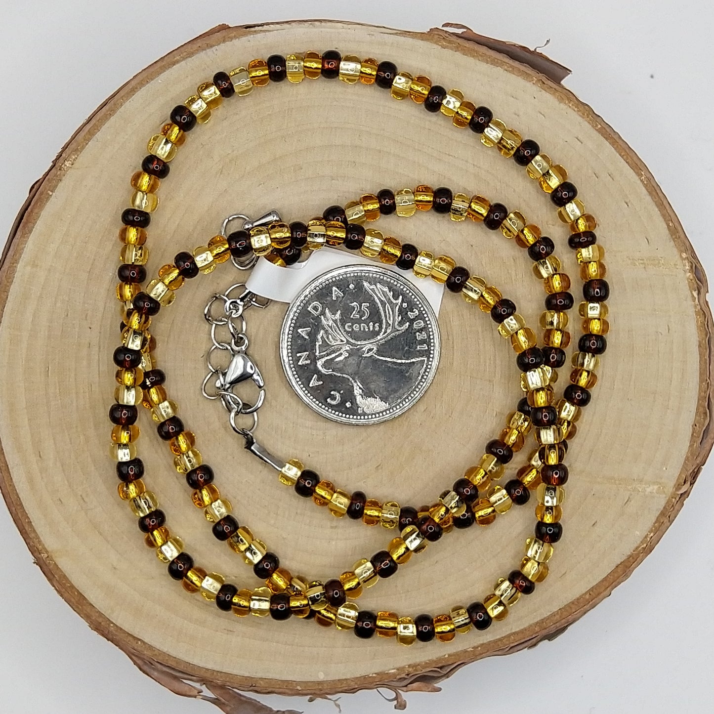 String Bead Necklace - Topaz Mix Silver Lined