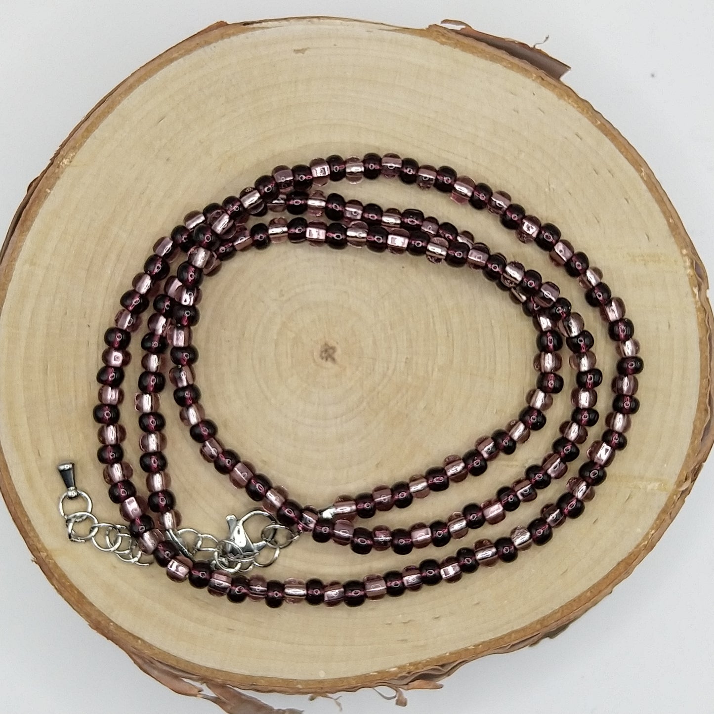 String Bead Necklace - Deep Purple Mix