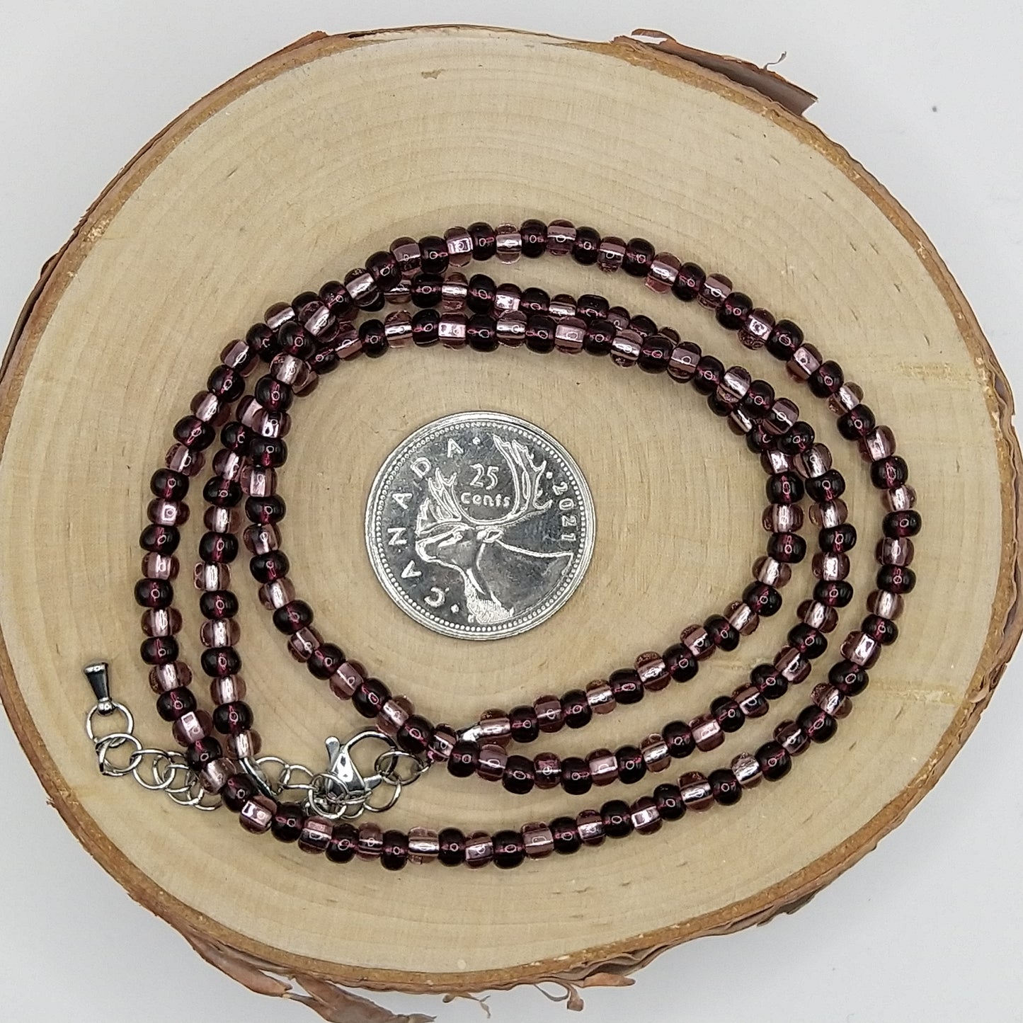 String Bead Necklace - Deep Purple Mix