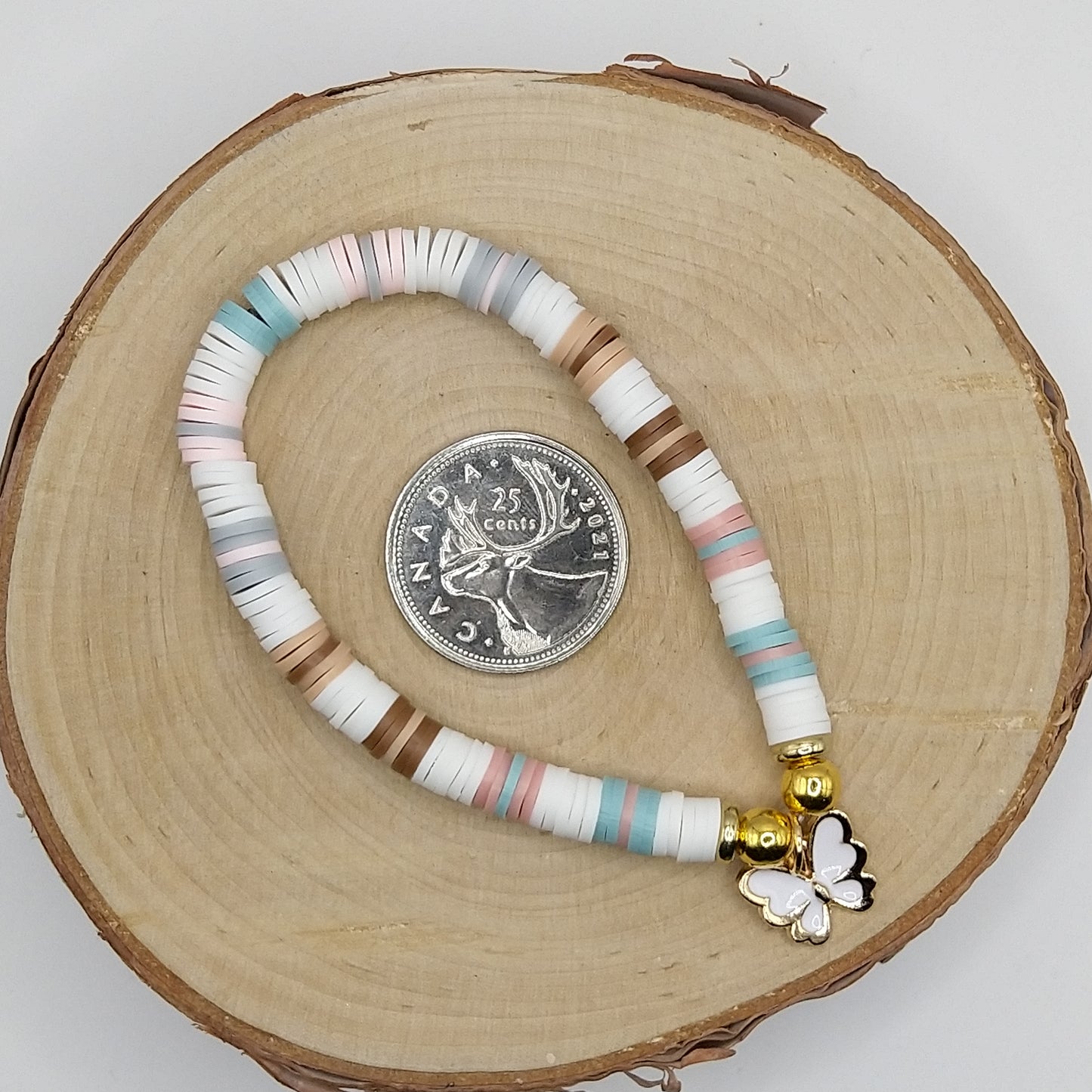 Heishi Bead Bracelet - White Butterfly V1