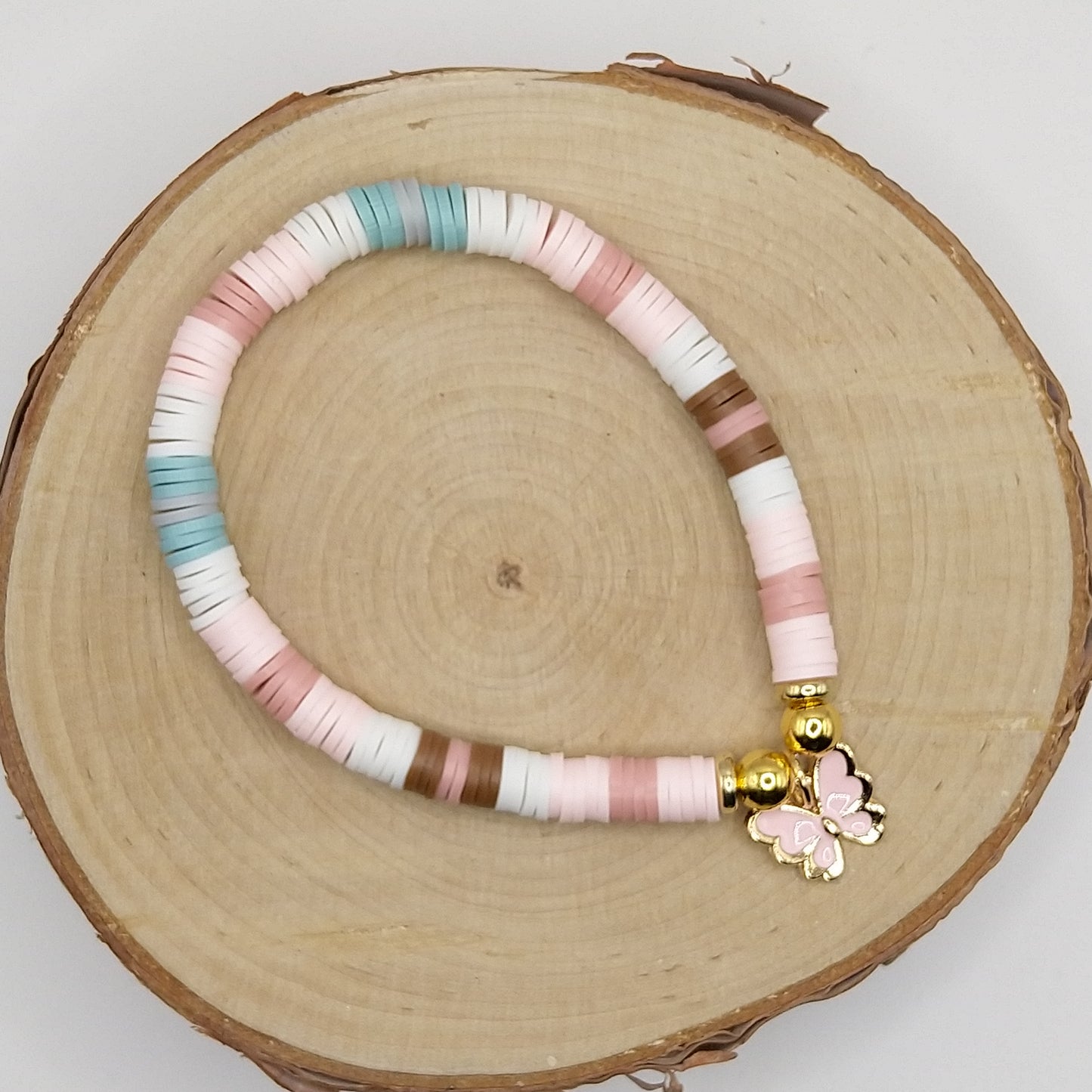Heishi Bead Bracelet - Pink Butterfly V1