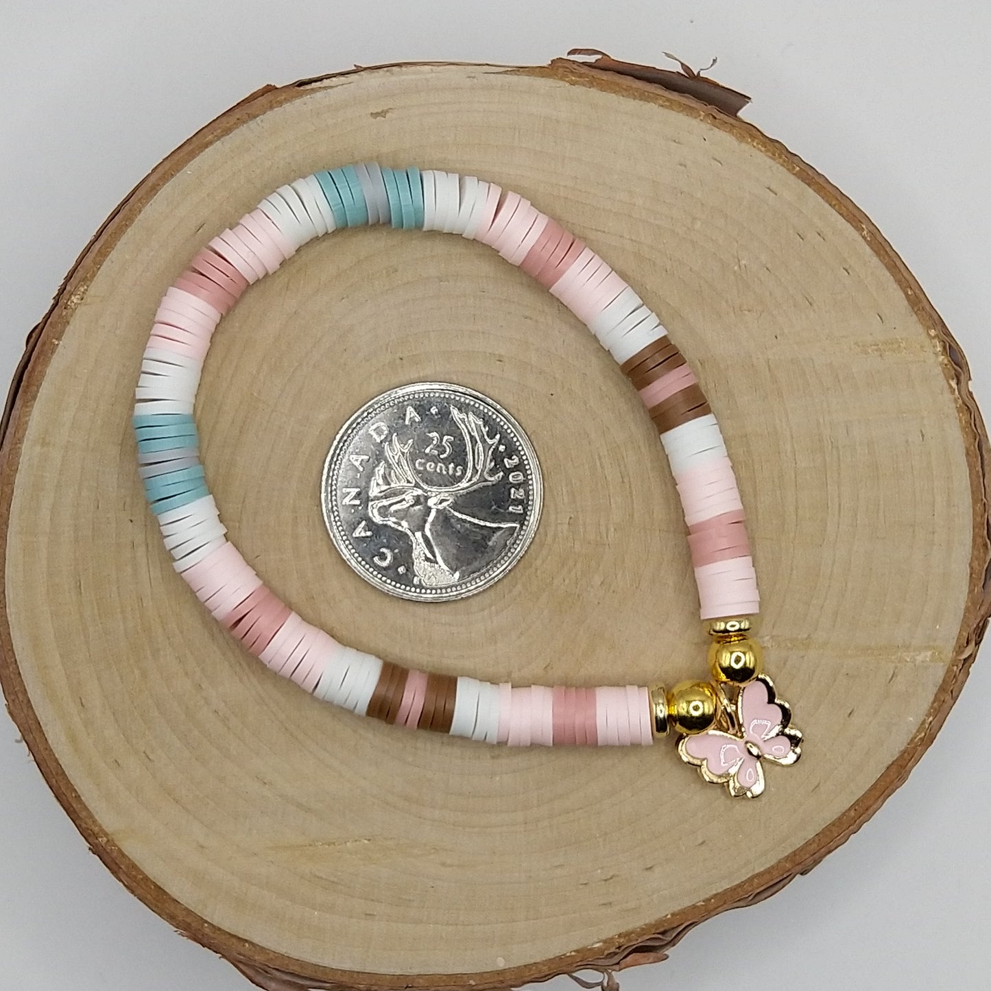Heishi Bead Bracelet - Pink Butterfly V1