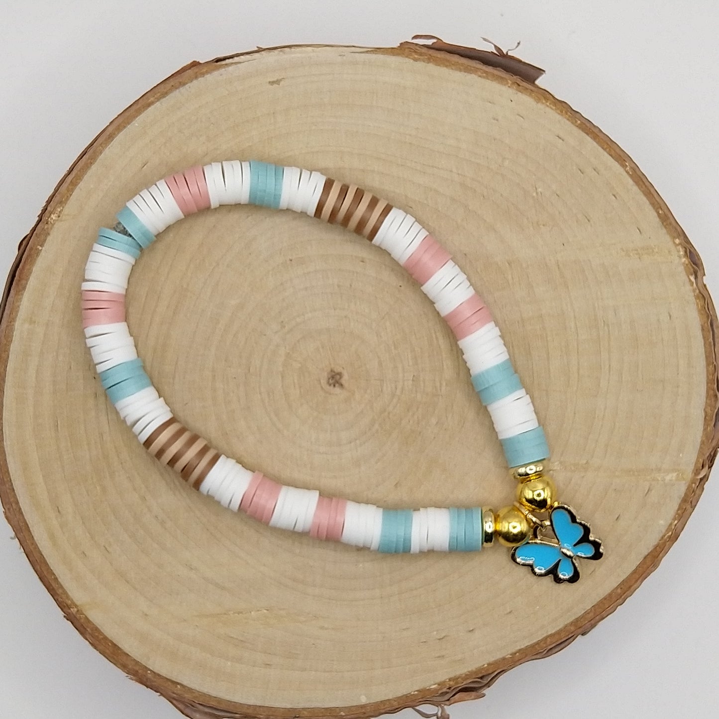 Heishi Bead Bracelet - Blue Butterfly
