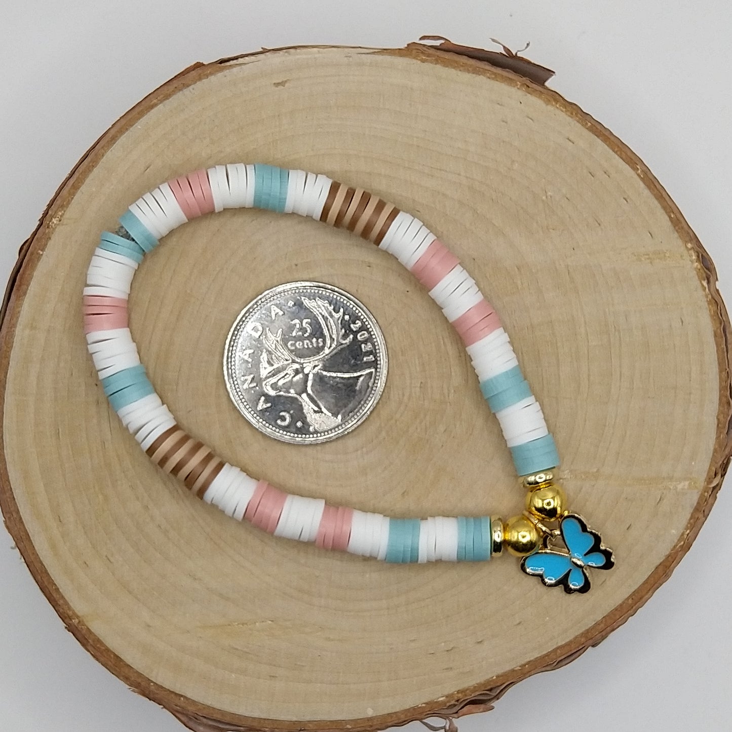 Heishi Bead Bracelet - Blue Butterfly