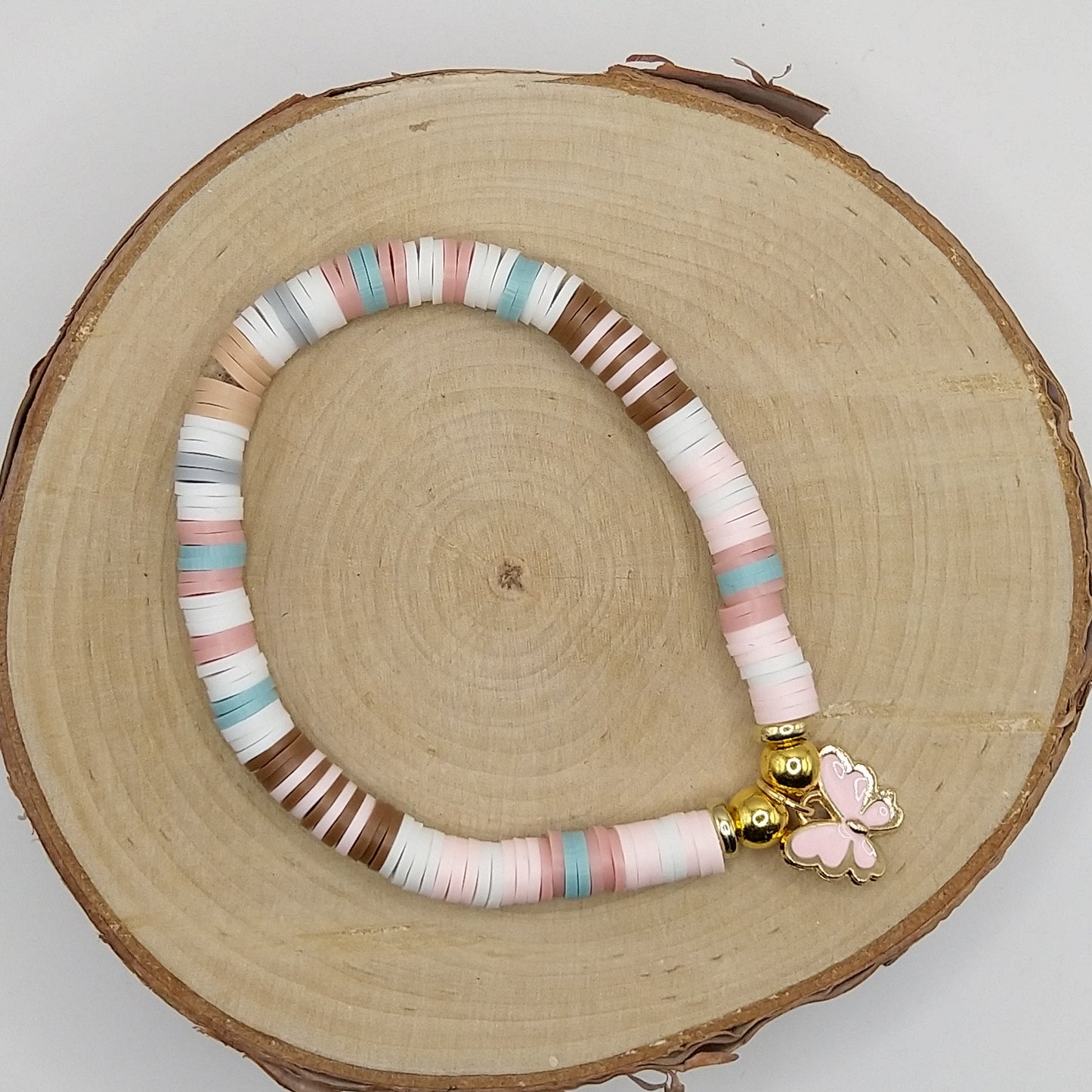 Heishi Bead Bracelet - Pink Butterfly V2