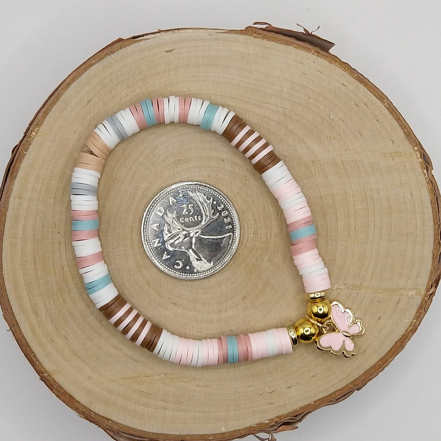 Heishi Bead Bracelet - Pink Butterfly V2