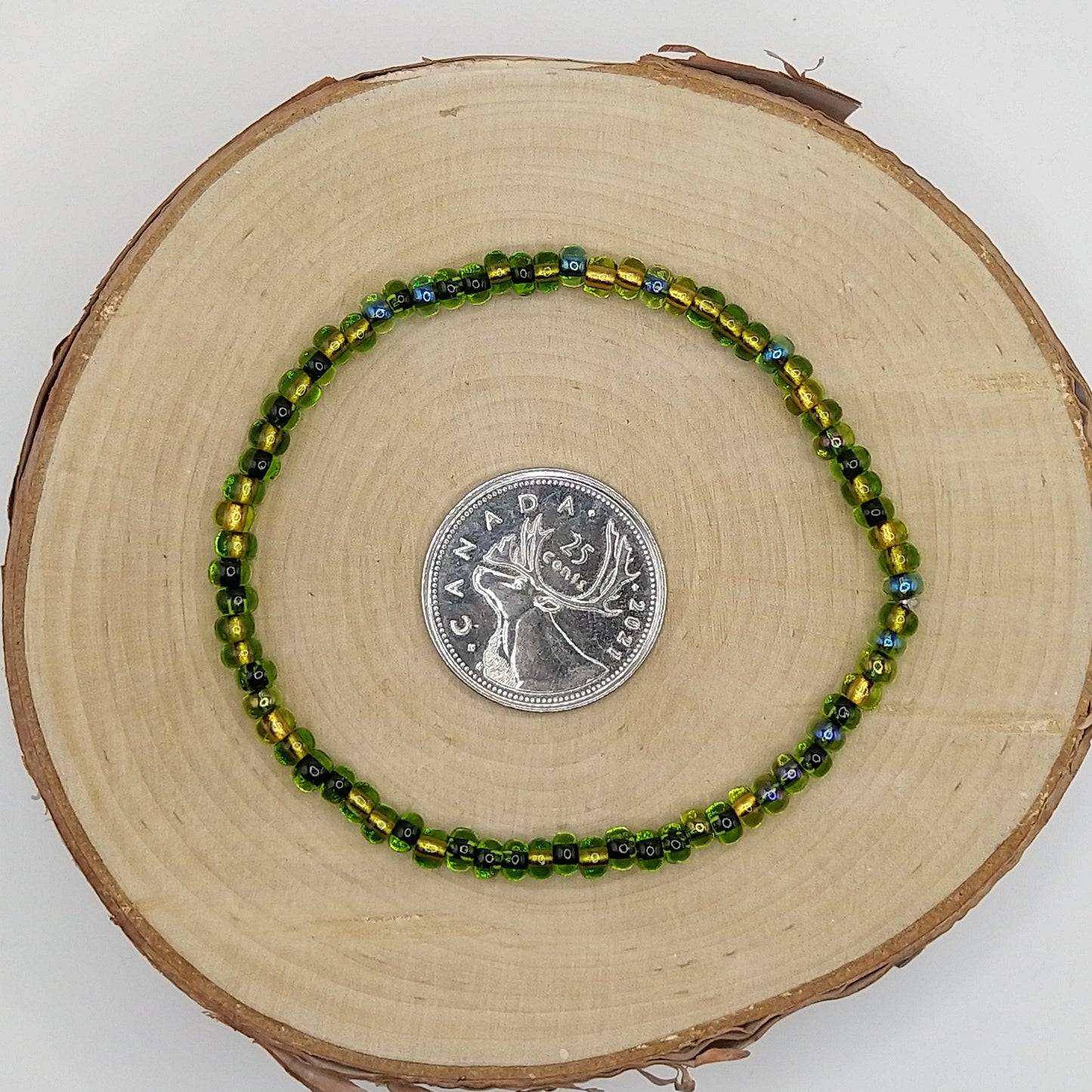 String Bead Bracelet - Green Mix Copper Lined
