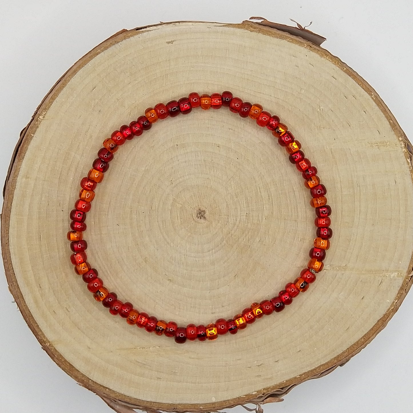 String Bead Bracelet - Red Mix Silver Lined