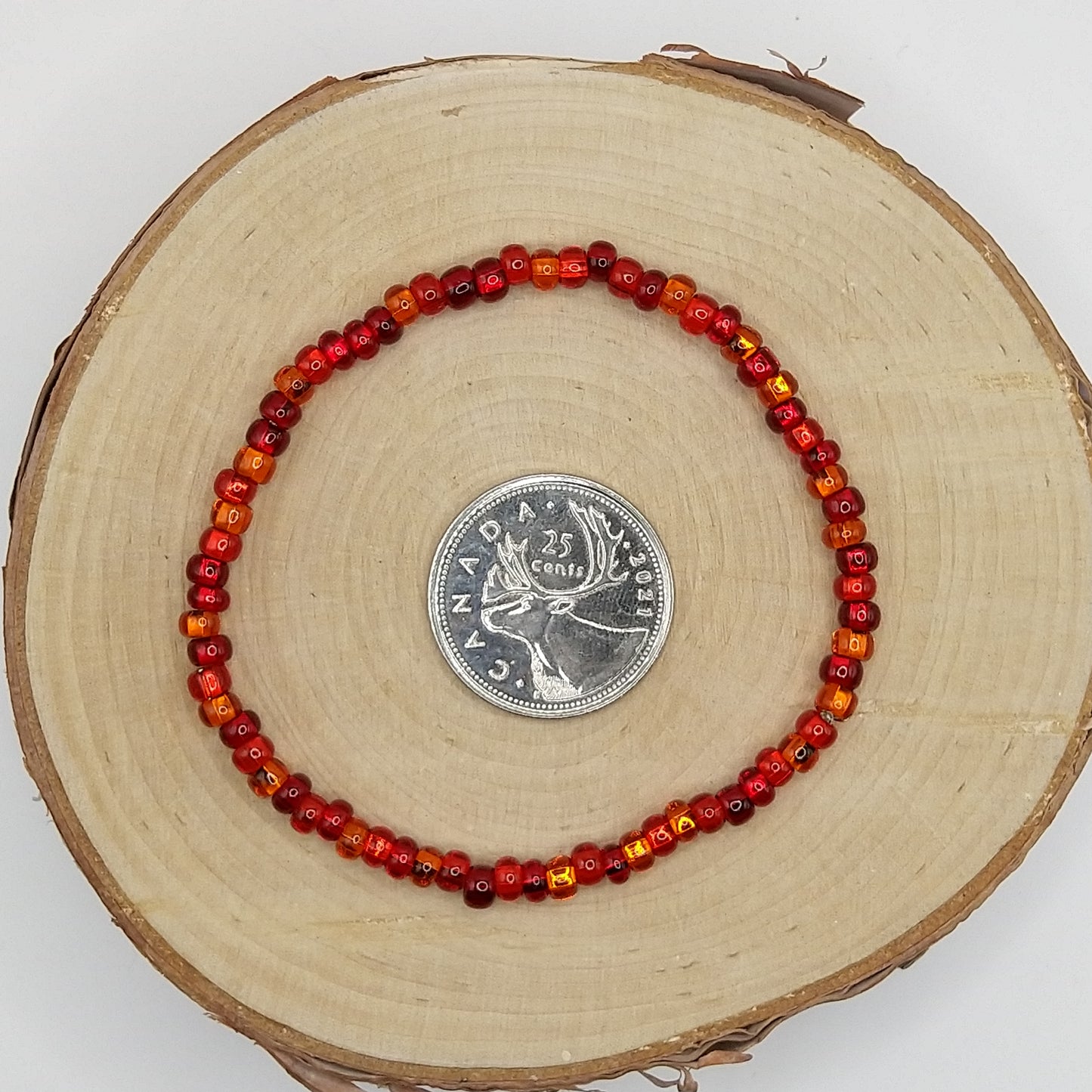 String Bead Bracelet - Red Mix Silver Lined
