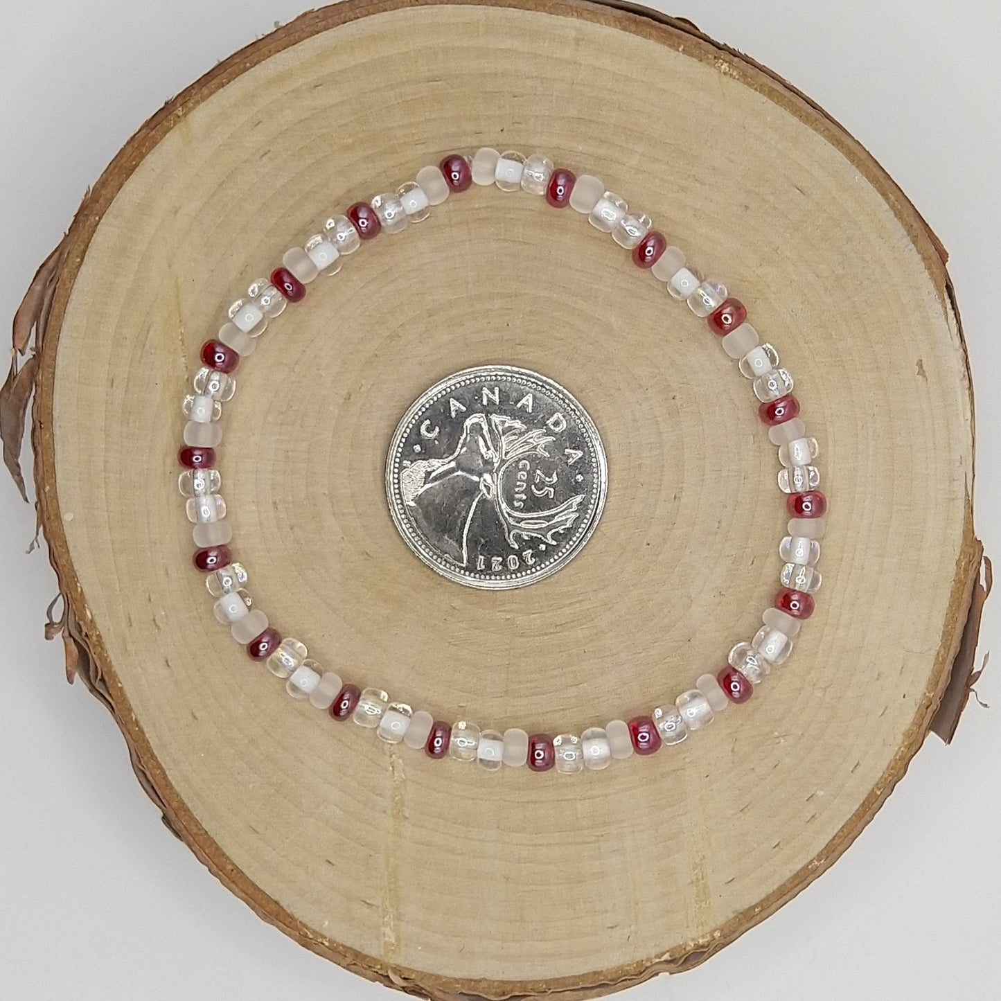 String Bead Bracelet - Snow Ruby