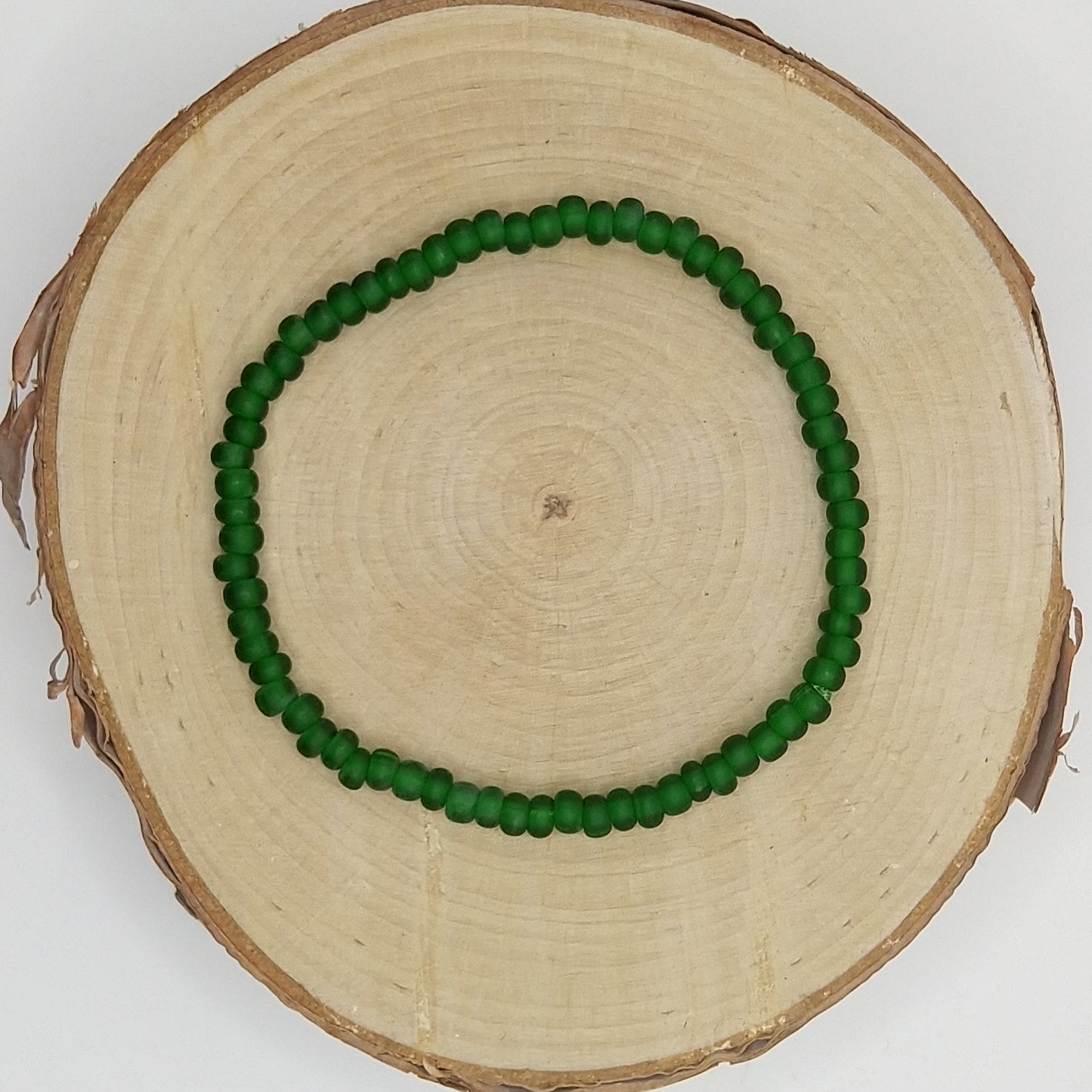 String Bead Bracelet - Dark Green Matte