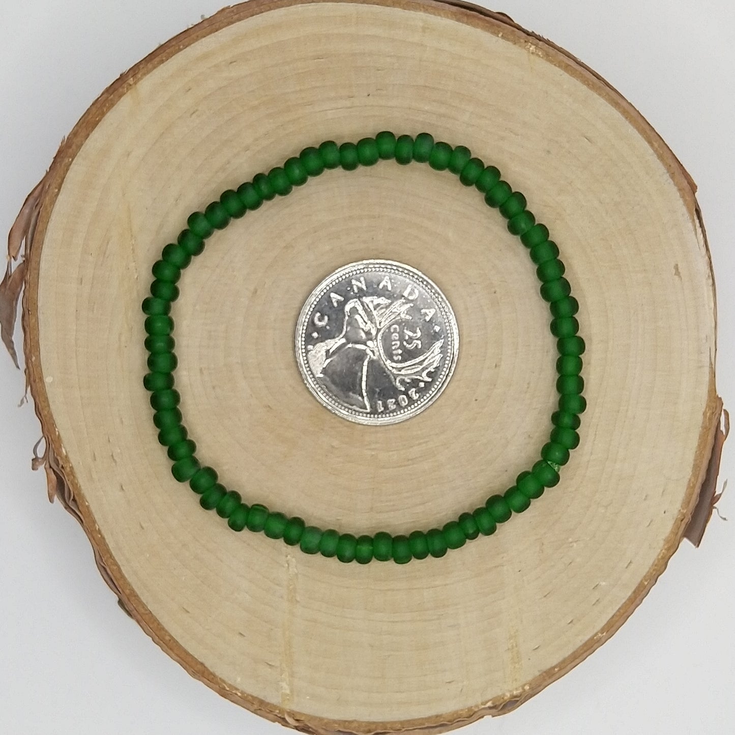 String Bead Bracelet - Dark Green Matte