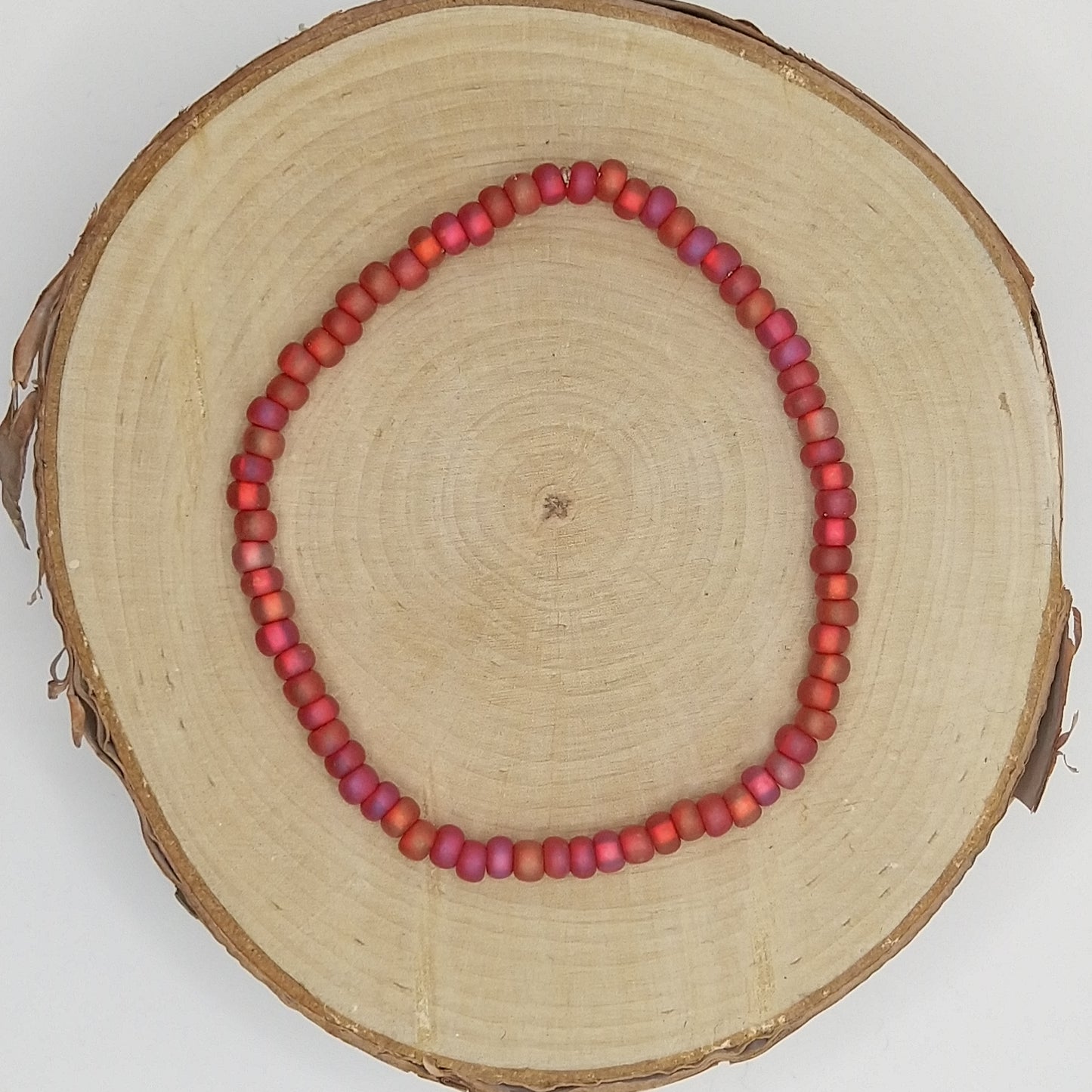 String Bead Bracelet - Red Matte Rainbow