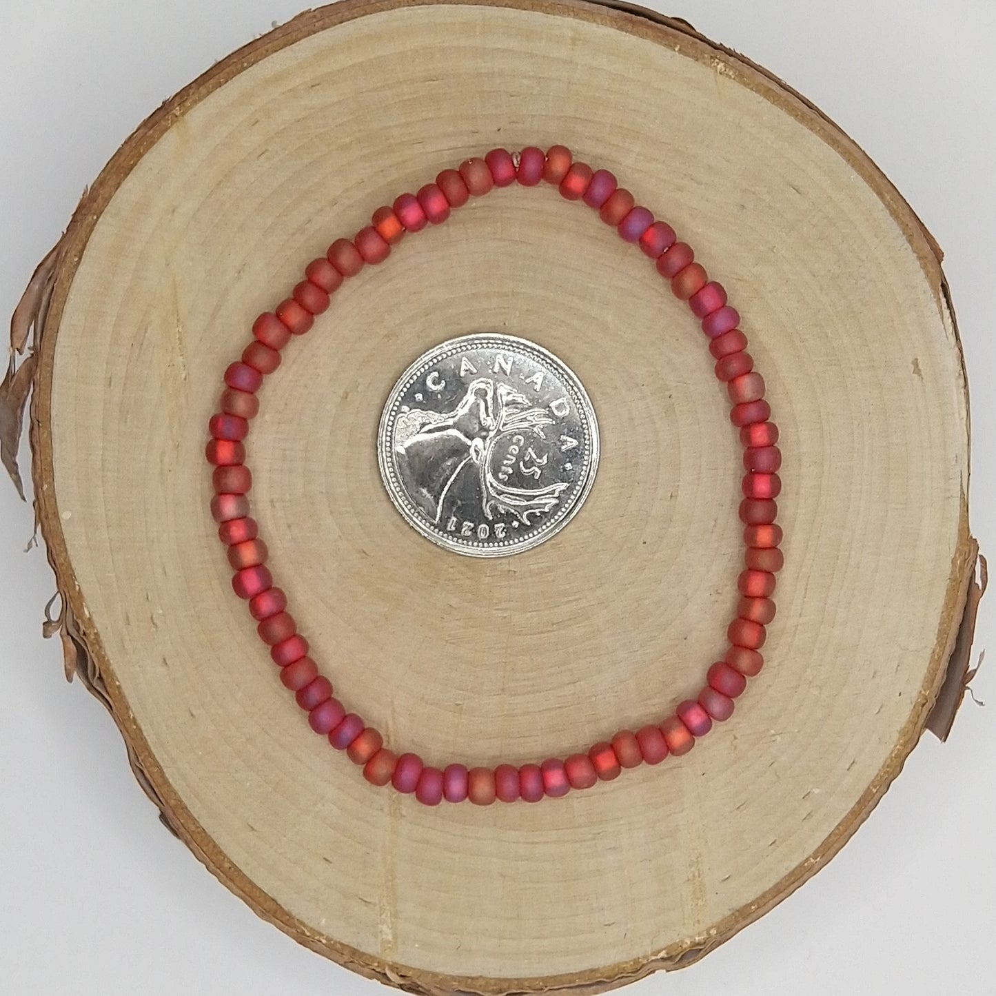 String Bead Bracelet - Red Matte Rainbow