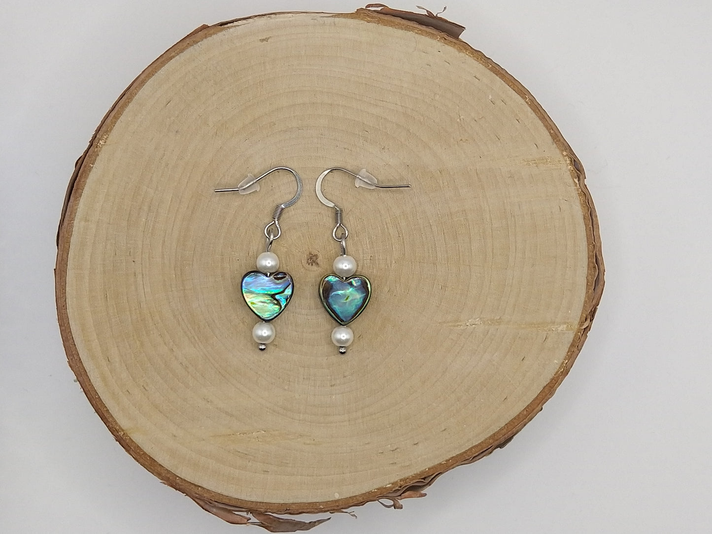 Earrings - Abalone Hearts with Pearls
