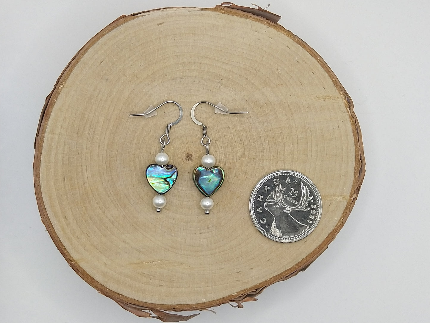 Earrings - Abalone Hearts with Pearls