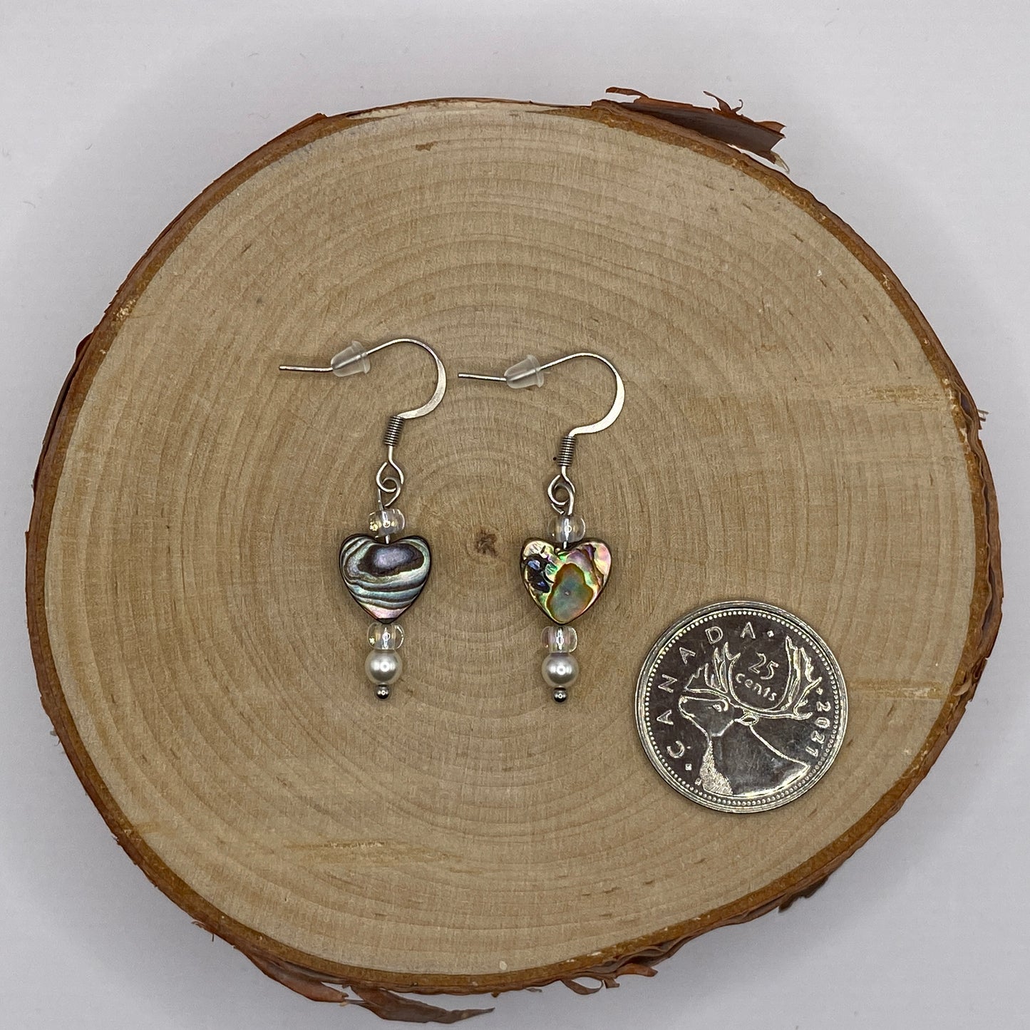 Earrings - Abalone Heart with Pearls