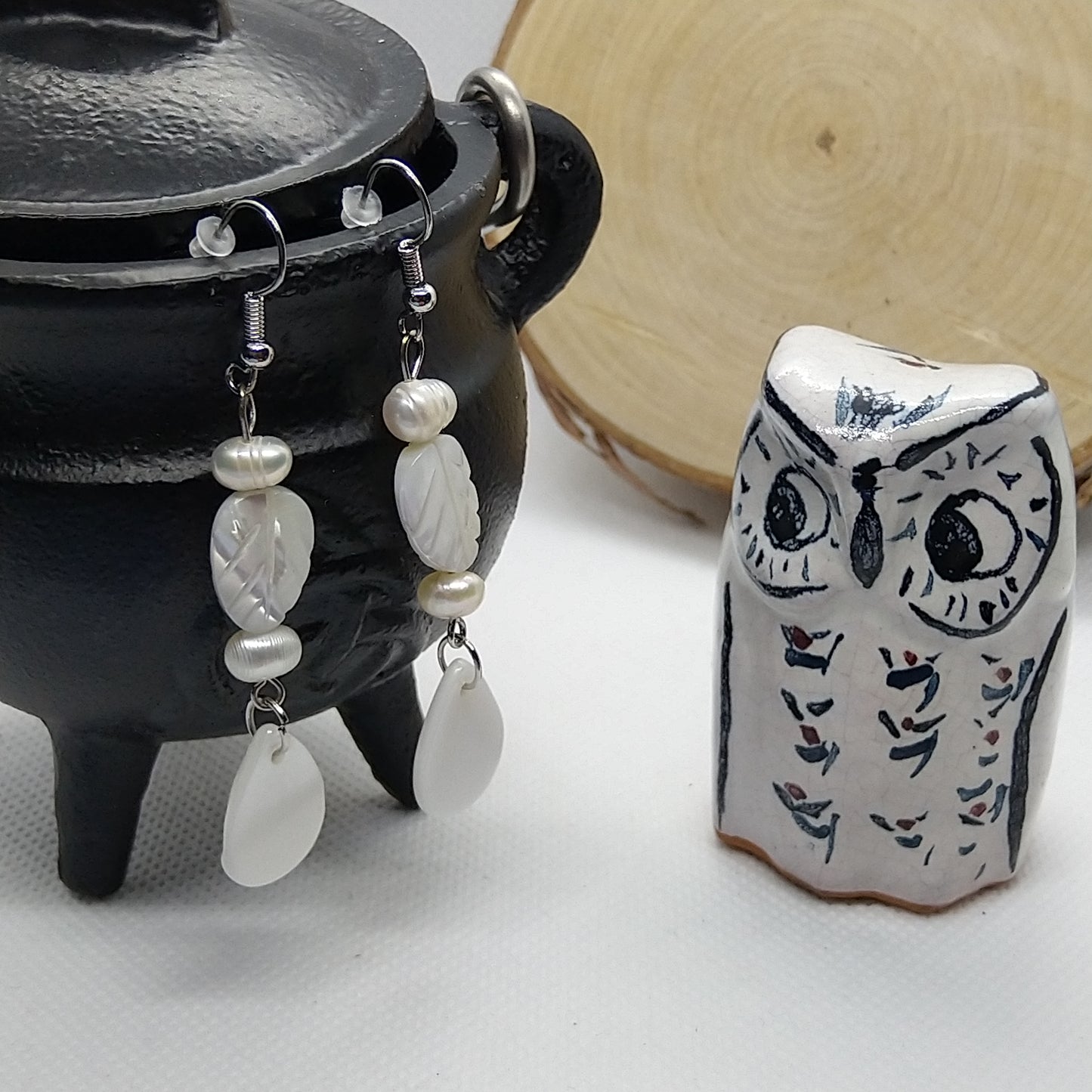 Earrings - Mother of Pearl Leaves with Freshwater Pearls