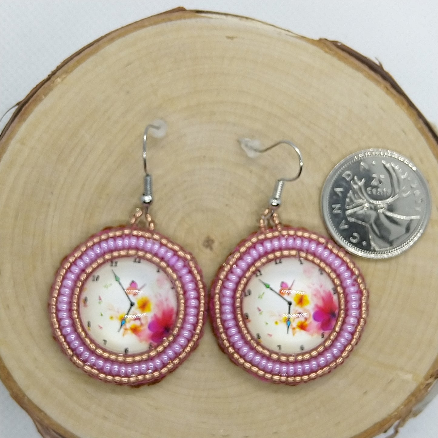Earrings - Antique Clock Pink Flowers