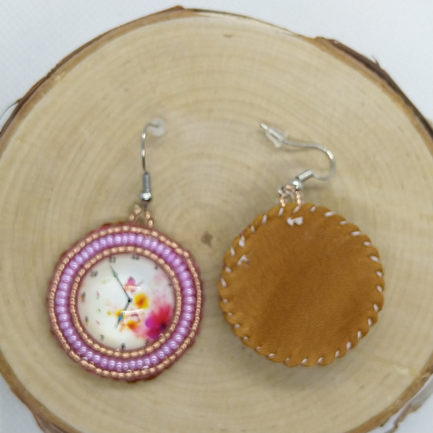 Earrings - Antique Clock Pink Flowers