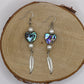 Earrings - Abalone Hearts with Feathers and Pearls