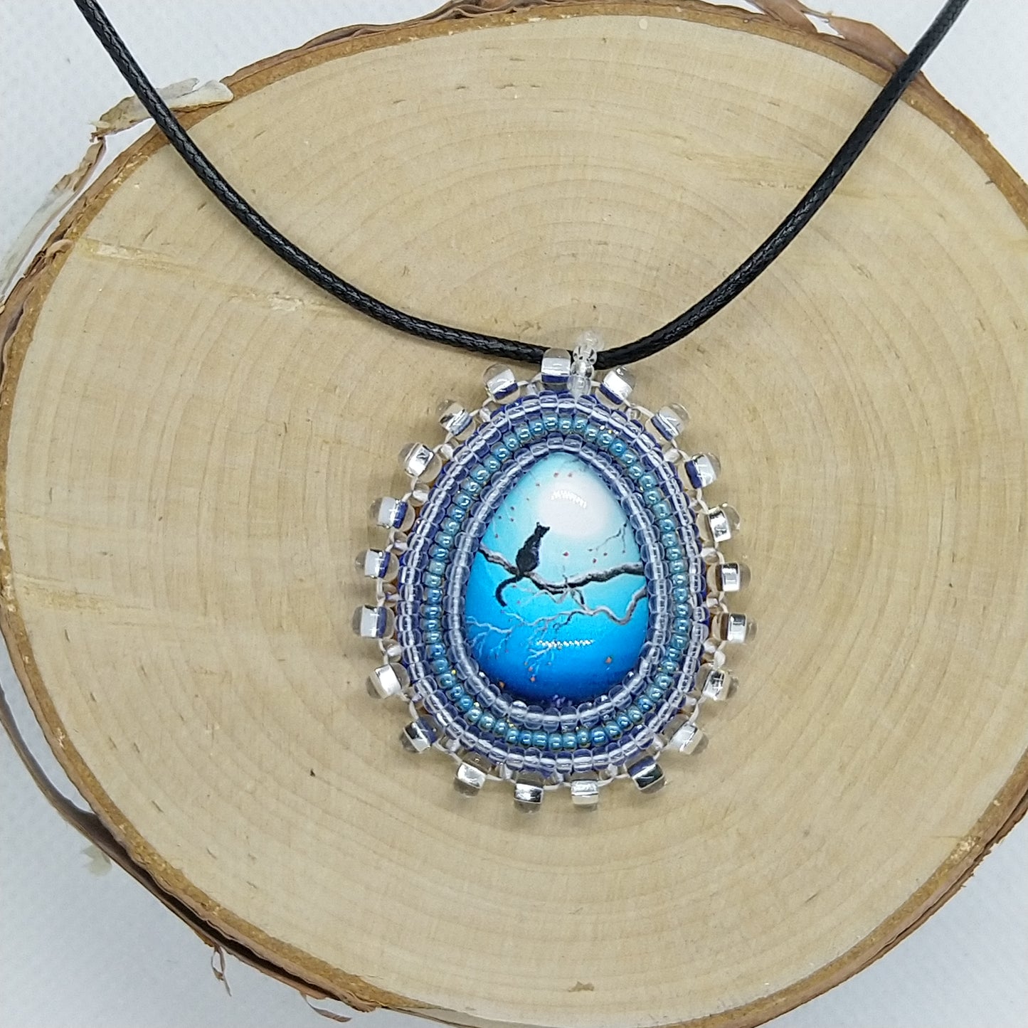 Necklace - Cat in the Moonlight Blue