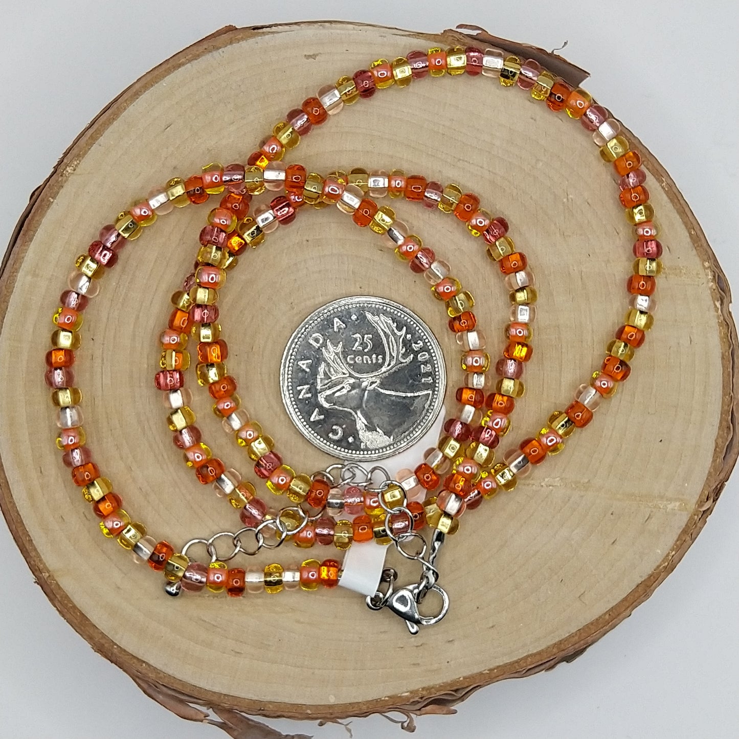 String Bead Necklace - Mandarine Rose