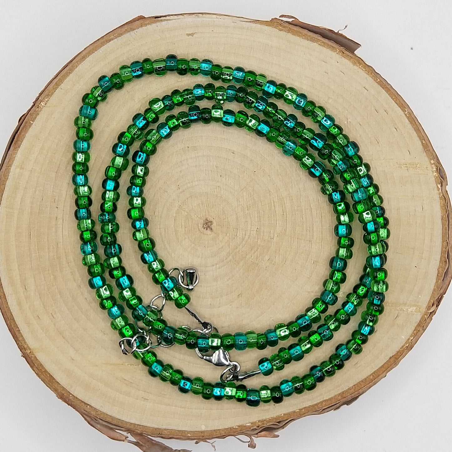 String Bead Necklace - Seagreen Silver Lined