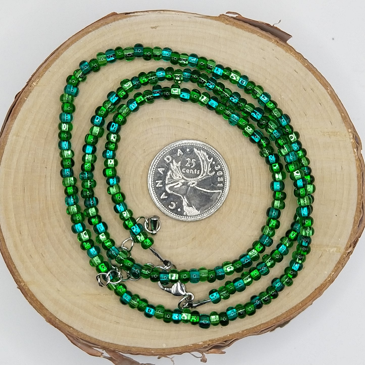 String Bead Necklace - Seagreen Silver Lined