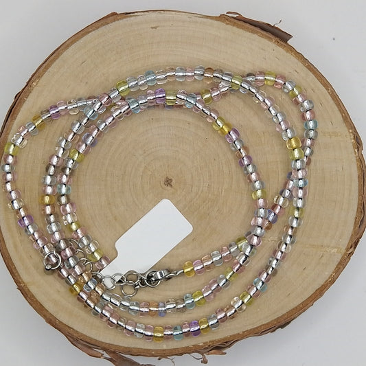 String Bead Necklace - Pastel Mix Silver Lined