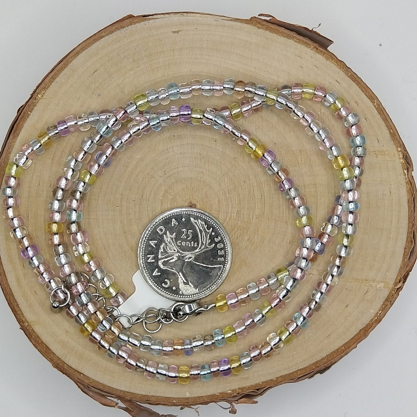 String Bead Necklace - Pastel Mix Silver Lined