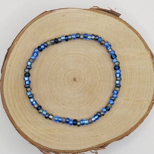String Bead Bracelet - Night Blue Silver Lined