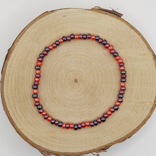 String Bead Bracelet - Red Mix Lustered