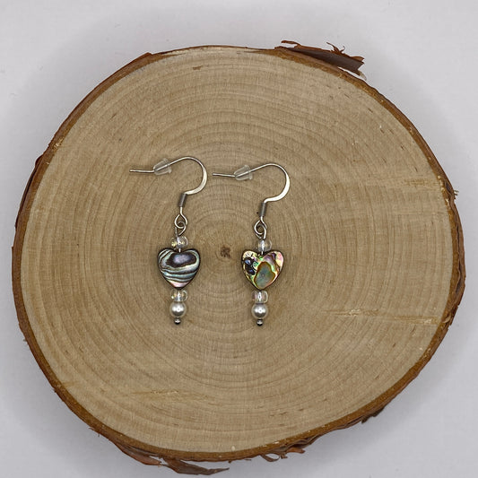 Earrings - Abalone Heart with Pearls