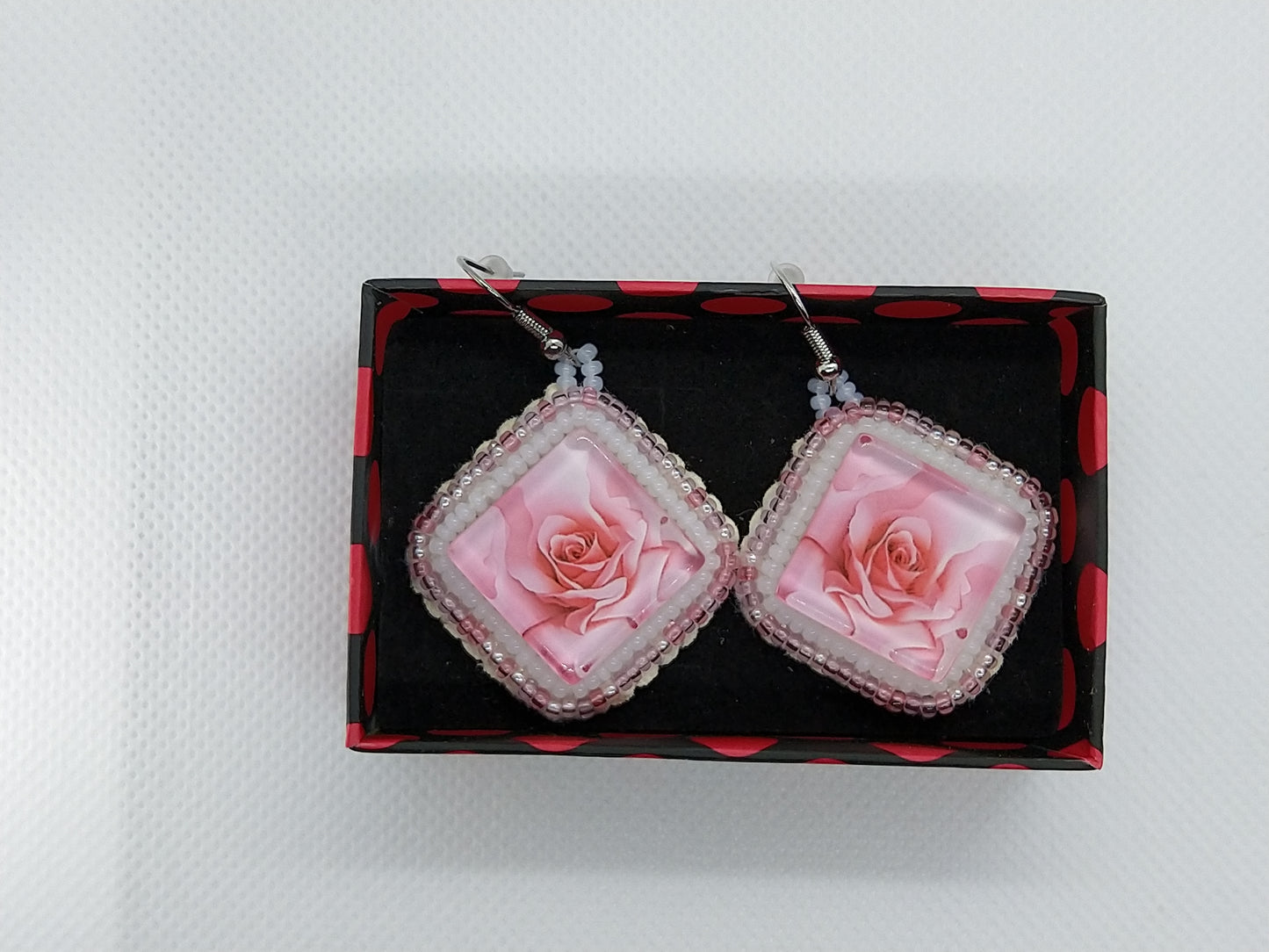 Earrings - Pink Rose - tinartist - beaded jewelry