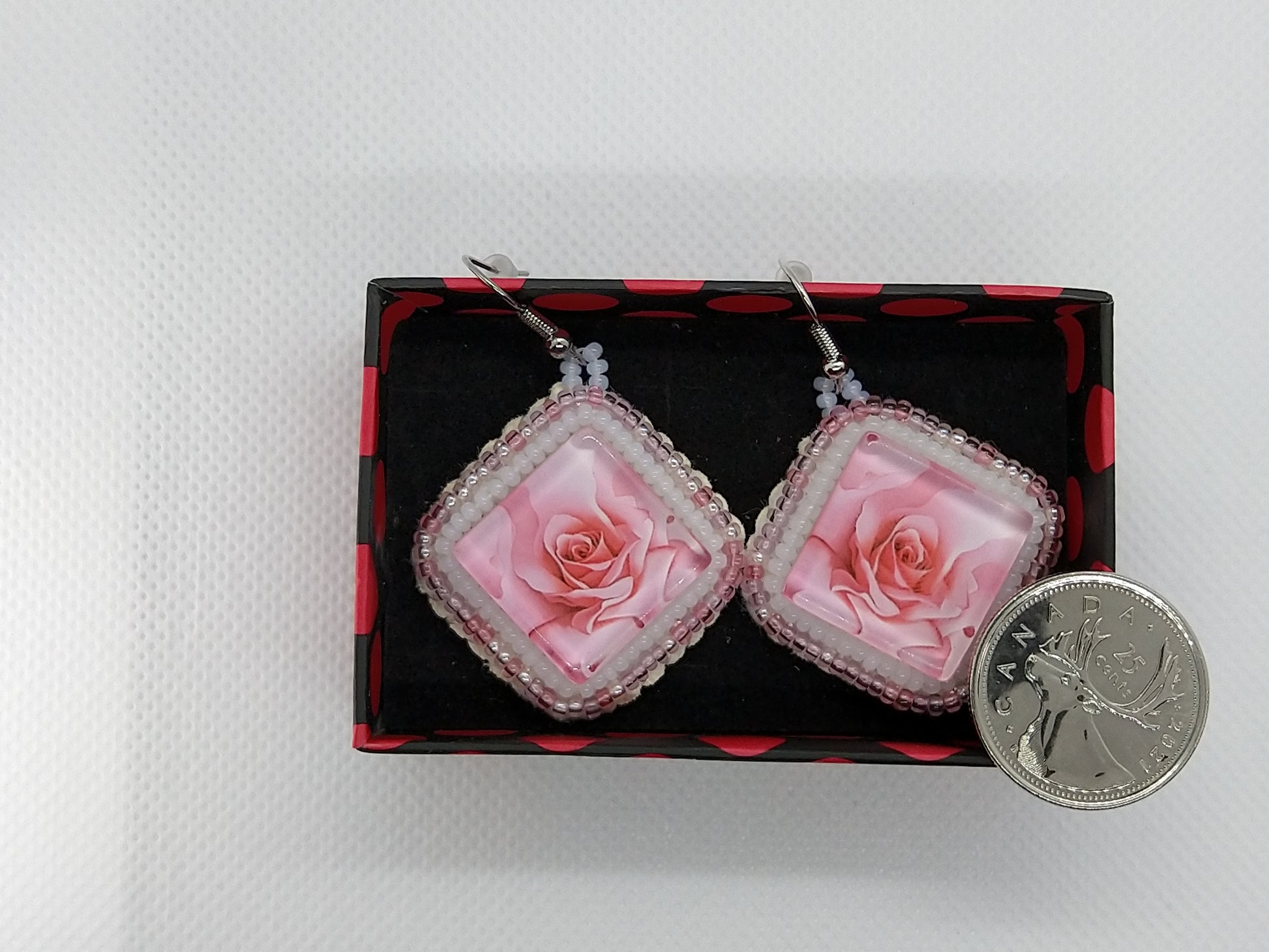 Earrings - Pink Rose - tinartist - beaded jewelry