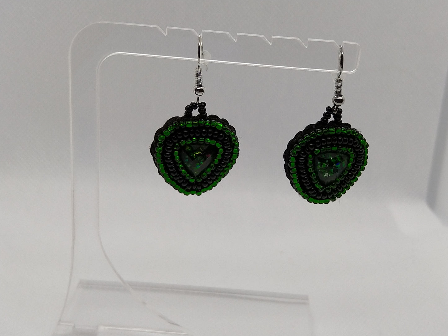 Earrings - Green and Black Night - tinartist - beaded jewelry