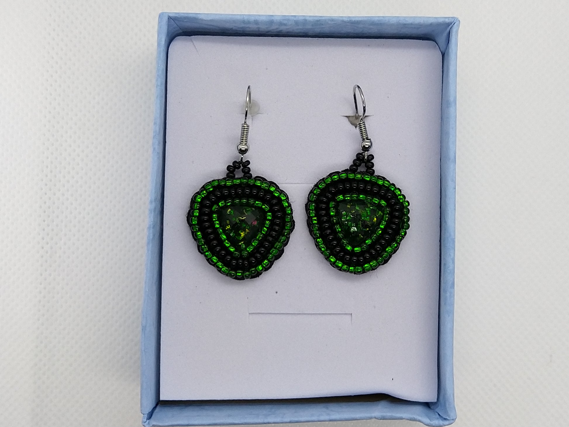 Earrings - Green and Black Night - tinartist - beaded jewelry