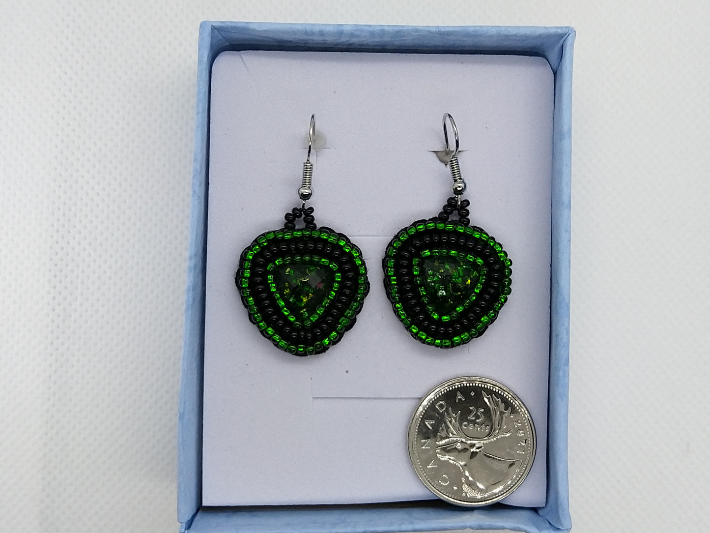 Earrings - Green and Black Night - tinartist - beaded jewelry