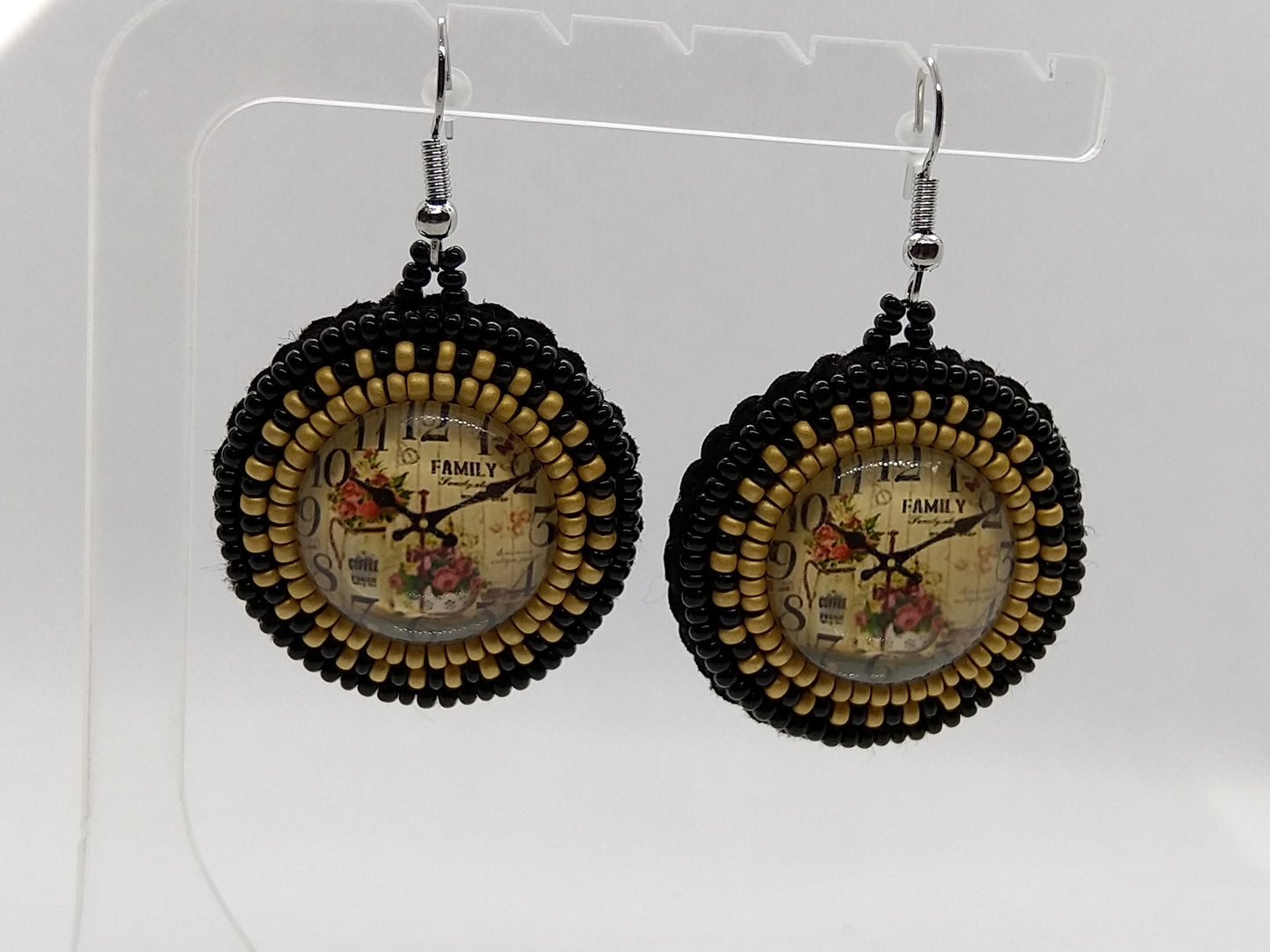 Earrings - Antique Clock Family Time - tinartist - beaded jewelry