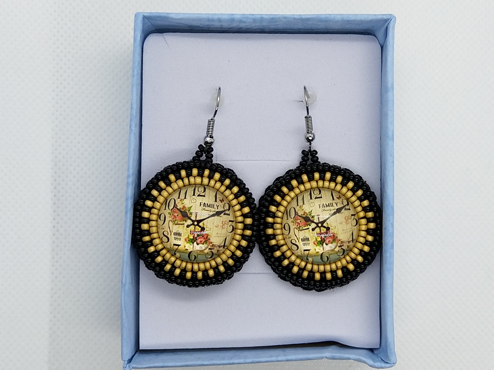 Earrings - Antique Clock Family Time - tinartist - beaded jewelry