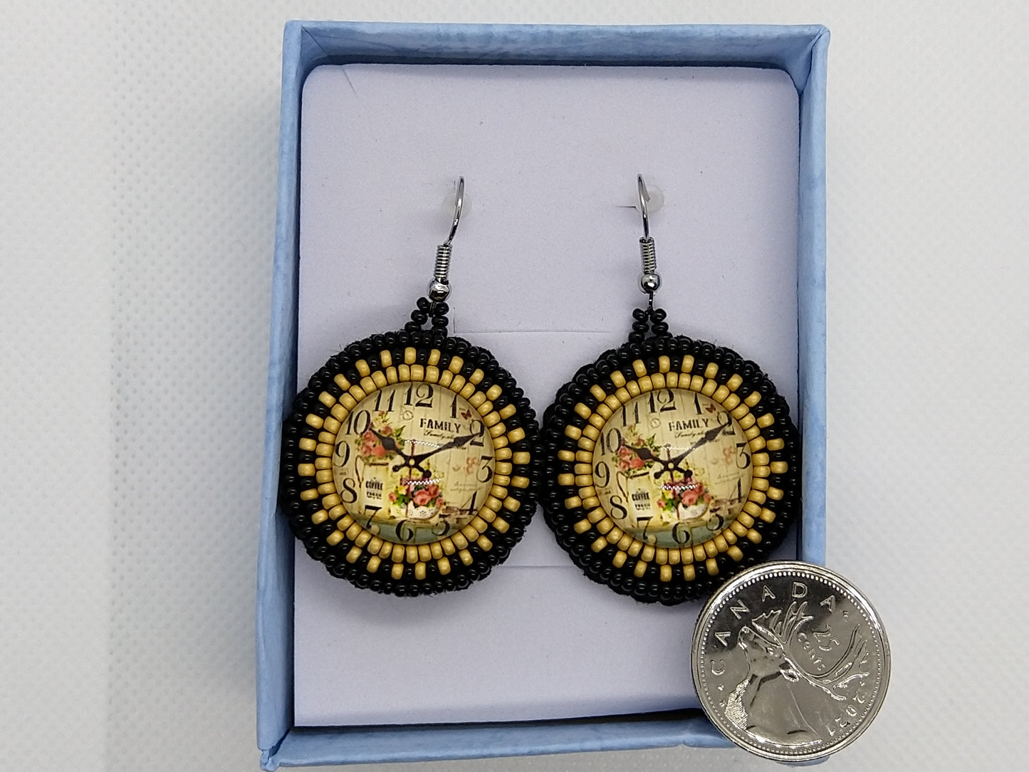 Earrings - Antique Clock Family Time - tinartist - beaded jewelry