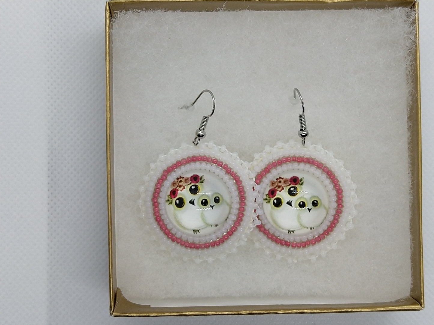 Earrings - Pink Owls - tinartist - beaded jewelry