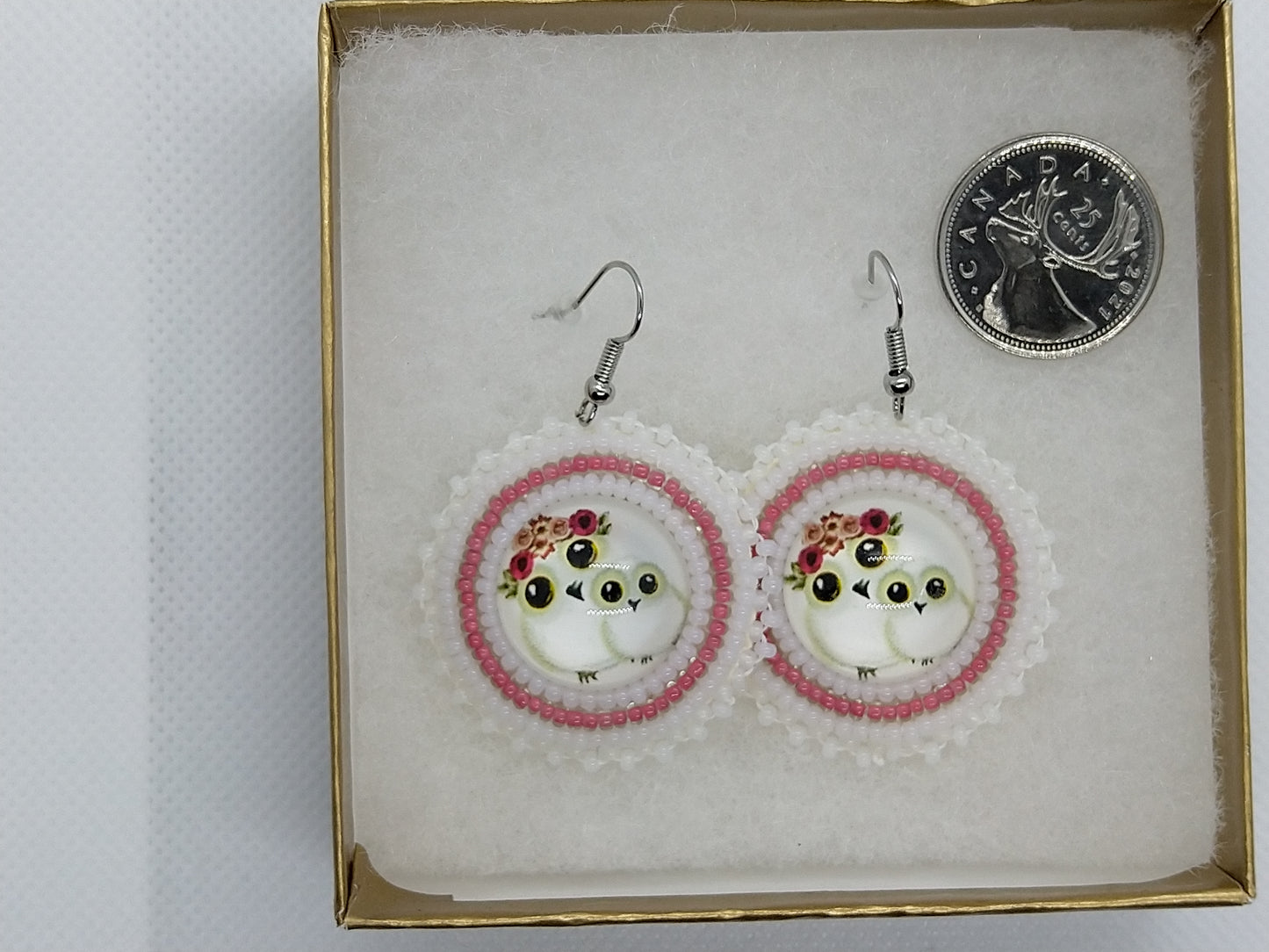 Earrings - Pink Owls - tinartist - beaded jewelry