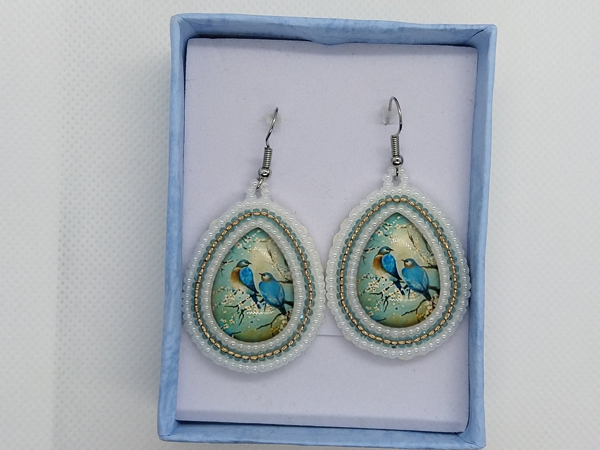 Earrings - Blue Birds - tinartist - beaded jewelry