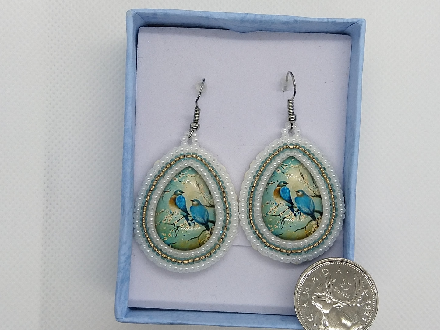 Earrings - Blue Birds - tinartist - beaded jewelry